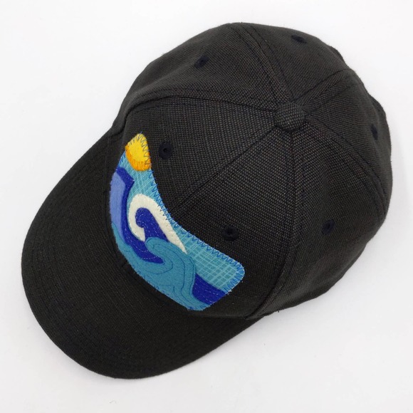 Ellix Designs Handsewn Beach Wave Snapback Trucker Hat Patch Art Cap Black - Picture 4 of 9
